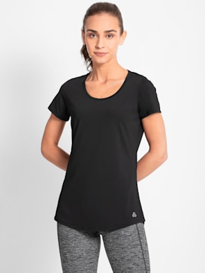 Women's Tactel Microfiber Elastane Stretch Relaxed Fit Solid Curved Hem Styled Half Sleeve T-Shirt with Stay Fresh Treatment (#AP27)