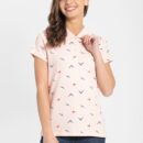 Women's Super Combed Cotton Elastane Stretch Pique Fabric Regular Fit Printed Half Sleeve Polo T-Shirt (#UL34)