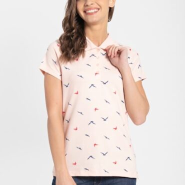 Women's Super Combed Cotton Elastane Stretch Pique Fabric Regular Fit Printed Half Sleeve Polo T-Shirt (#UL34)