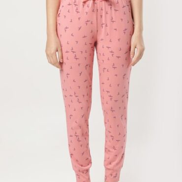Women's Super Combed Cotton Relaxed Fit Cuffed Hem Styled Printed Pyjama With Side Pockets RX61