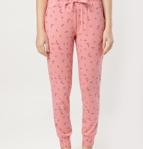 Women's Super Combed Cotton Relaxed Fit Cuffed Hem Styled Printed Pyjama With Side Pockets RX61