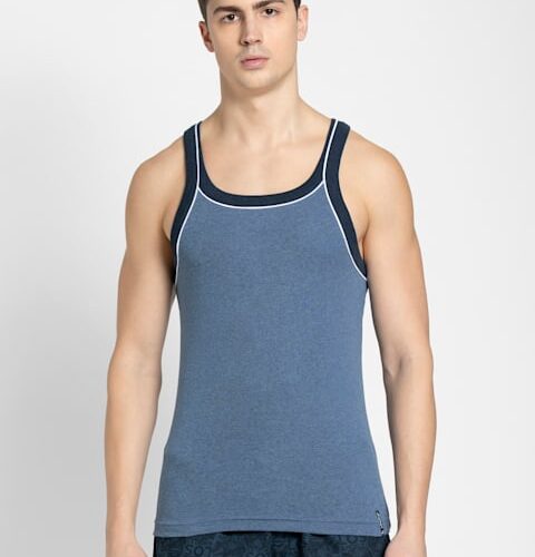 Men's Super Combed Cotton Rib Square Neckline Gym Vest with Back Panel Graphic Print (#US54)