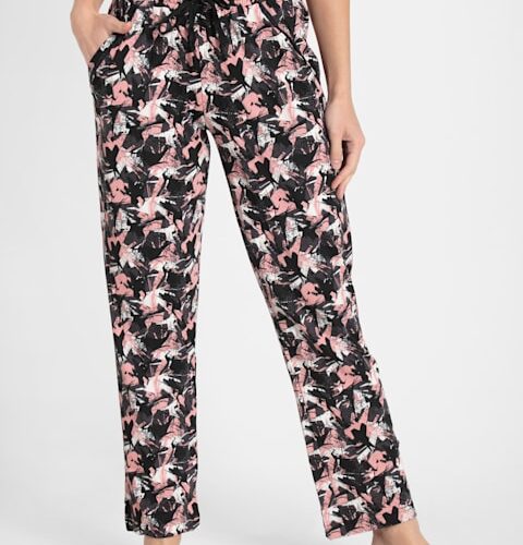 Women Micro Modal Cotton Relaxed Fit Printed Pyjama with Lace Trim on Pockets RX09