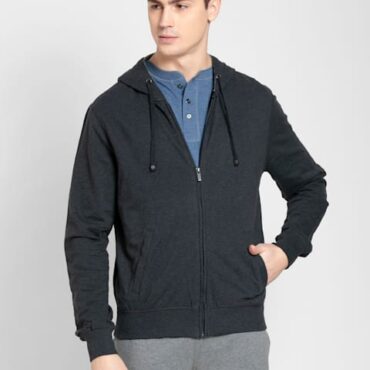 Men's Super Combed Cotton Rich Hoodie Jacket with Ribbed Cuffs and Convenient Side Pockets #US91