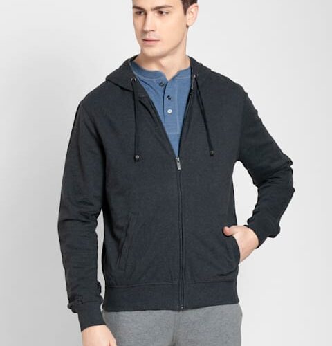 Men's Super Combed Cotton Rich Hoodie Jacket with Ribbed Cuffs and Convenient Side Pockets #US91