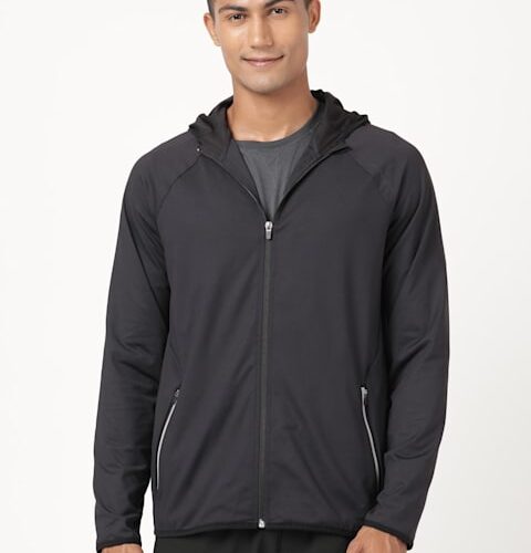 Men's Microfiber Elastane Stretch Solid Performance Hoodie Jacket with Stay Dry Technology #MV31