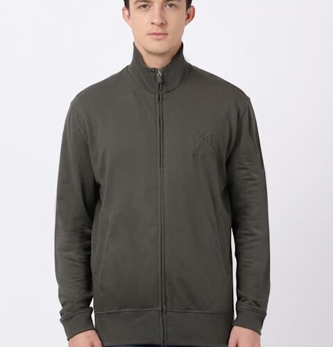 Mens Super Combed Cotton French Terry Jacket with Ribbed Cuffs and Convenient Side Pockets #2730