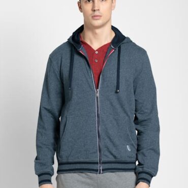 Men Super Combed Cotton French Terry Hoodie Jacket with Ribbed Cuffs and Convenient Side Pocket # UM05
