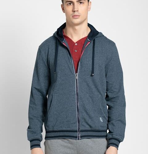 Men Super Combed Cotton French Terry Hoodie Jacket with Ribbed Cuffs and Convenient Side Pocket # UM05
