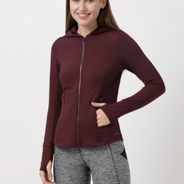 Women's Microfiber Elastane Stretch Slim Fit Hoodie Jacket with Curved Back Hem and Stay Dry Treatment #MW31