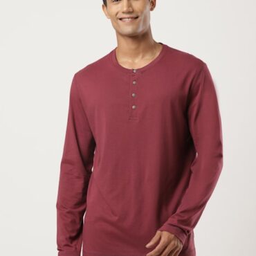 Men Super Combed Cotton Rich Solid Full Sleeve Henley T-Shirt US87