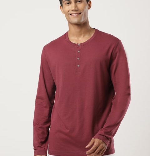 Men Super Combed Cotton Rich Solid Full Sleeve Henley T-Shirt US87