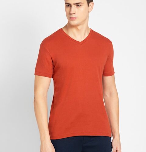 Men's Super Combed Cotton Rich Solid V Neck Half Sleeve T-Shirt # 2726 XL/XXL