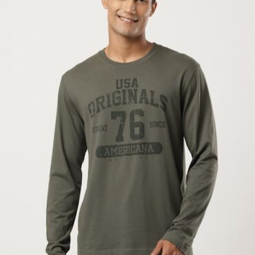 Men's Super Combed Cotton Rich Solid Round Neck Full Sleeve T-Shirt US82