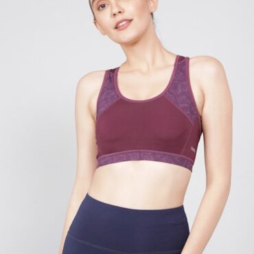 Women's Wirefree Padded Polyester Elastane Stretch Printed Full Coverage Racer Back Styling Sports Bra with Stay Dry Treatment # MI03