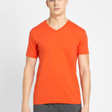 Men's Super Combed Cotton Rich Solid V Neck Half Sleeve T-Shirt # 2726
