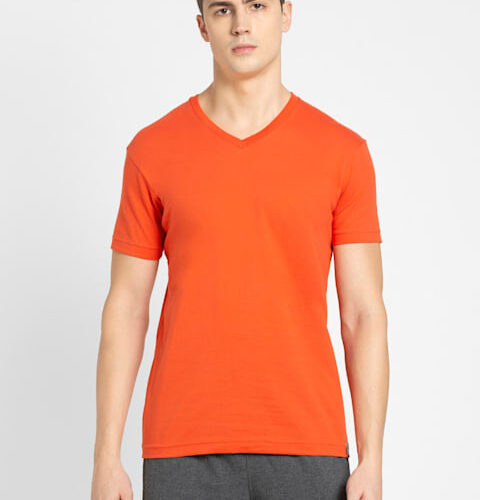 Men's Super Combed Cotton Rich Solid V Neck Half Sleeve T-Shirt # 2726