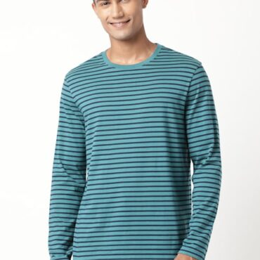Men's Super Combed Cotton Rich Striped Round Neck Full Sleeve T-Shirt AM01