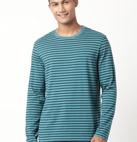 Men's Super Combed Cotton Rich Striped Round Neck Full Sleeve T-Shirt AM01