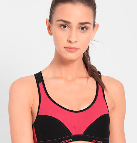 Women's Wirefree Padded Super Combed Cotton Elastane Stretch Full Coverage Racer Back Active Bra with Stay Fresh and Moisture Move Treatment # 1378