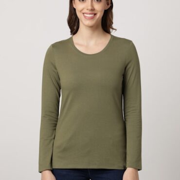 Women Super Combed Cotton Rich Relaxed Fit Solid Round Neck Full Sleeve T-Shirt#A140