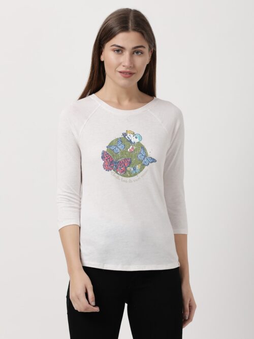 Women Micro Modal Cotton Relaxed Fit Graphic Printed Round Neck Three Quarter Sleeve T-Shirt #AW46 - Image 5