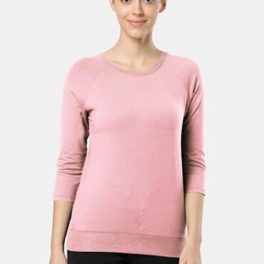 Women Super Combed Cotton Viscose Elastane Stretch Regular Fit Solid Round Neck Three Quarter Sleeve T-Shirt # AW14