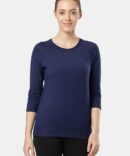 Women Super Combed Cotton Viscose Elastane Stretch Regular Fit Solid Round Neck Three Quarter Sleeve T-Shirt # AW14