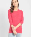 Women Super Combed Cotton Viscose Elastane Stretch Regular Fit Solid Round Neck Three Quarter Sleeve T-Shirt # AW14