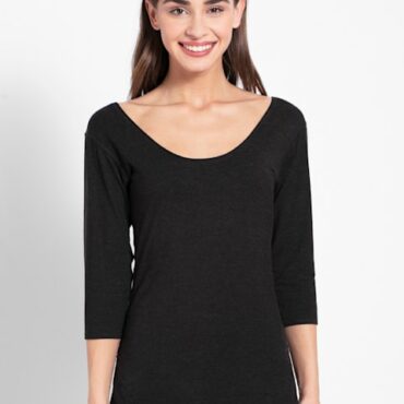 Women Soft Touch Microfiber Elastane Stretch Three Quarter Sleeve Thermal Top with Stay Warm Technology # 2511