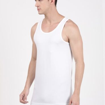Men's Super Combed Cotton Round Neck Sleeveless Vest with Extended Length for Easy Tuck - White - 8820
