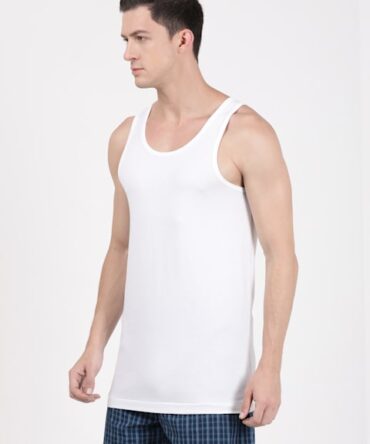 Men's Super Combed Cotton Round Neck Sleeveless Vest with Extended Length for Easy Tuck - White - 8820