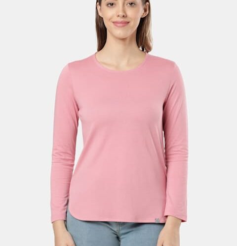 Women's Micro Modal Cotton Relaxed Fit Solid Round Neck Full Sleeve T-Shirt - RX21