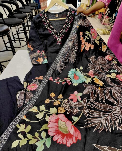 Pure Premium Heavy Cotton Digital Printed Kurti Set 3 pc - Kapoor 350 - Image 3