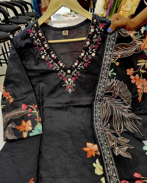 Pure Premium Heavy Cotton Digital Printed Kurti Set 3 pc - Kapoor 350 - Image 2
