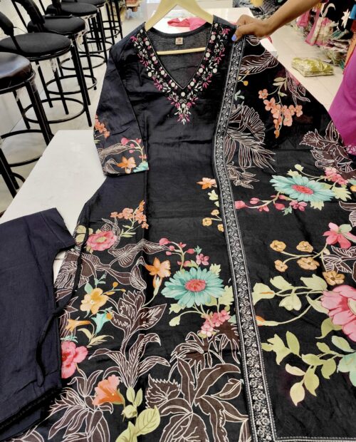 Pure Premium Heavy Cotton Digital Printed Kurti Set 3 pc - Kapoor 350